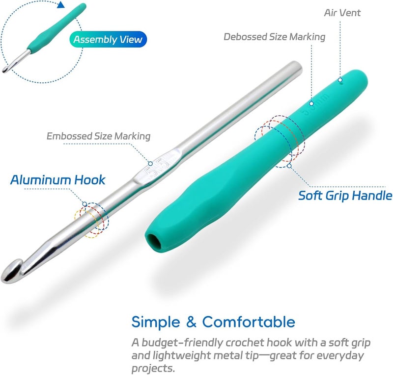 Flickzo 9PCS Ergonomic Crochet Hooks Set by – Aluminum Crochet Hook Set with Soft Silicone Handles (2-6mm), Crochet Kit for Beginners with Crochet Tools & Knitting Accessories - Image 2
